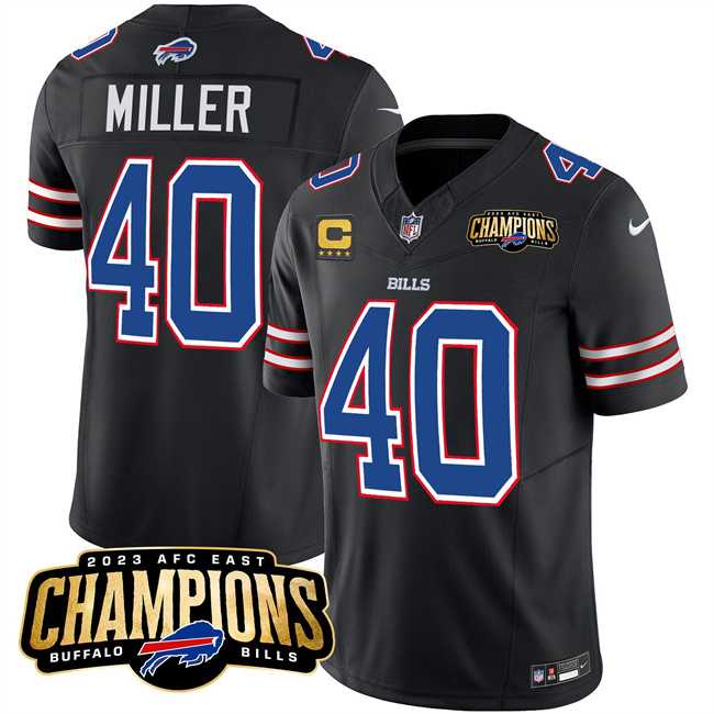 Men & Women & Youth Buffalo Bills #40 Von Miller Black 2023 F.U.S.E. AFC East Champions With 4-star C Ptach Stitched Jersey->buffalo bills->NFL Jersey